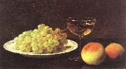 Otto Scholderer Stilleben mit Trauben auf einer Porzellanschale, zwei Pfirsichen und gefulltem Sherryglas USA oil painting artist
